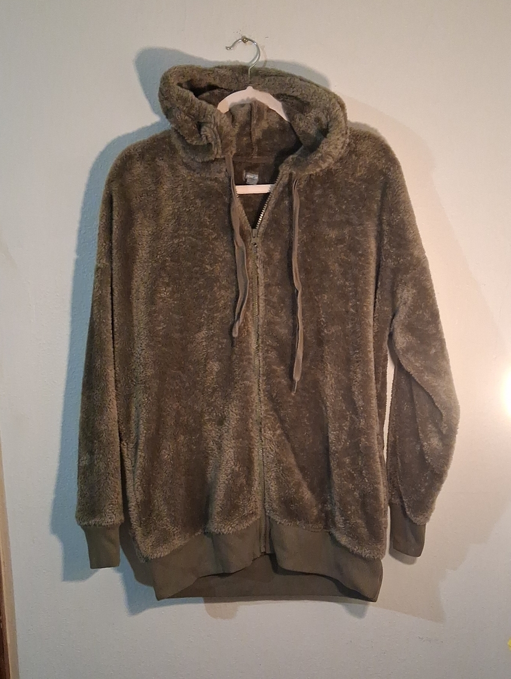 aerie Olive Green Plush Hooded Zip-Up